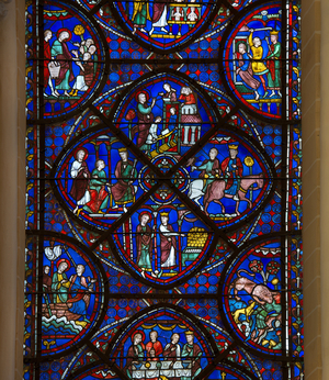 Cathedral of Chartres: detail of the life of saint thomas, 13th century (stained glass)