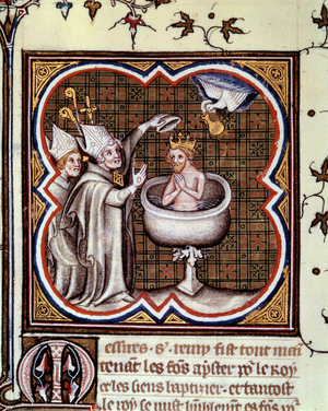 Baptism of Clovis (466-511) by Saint Remy, 15th century (miniature)