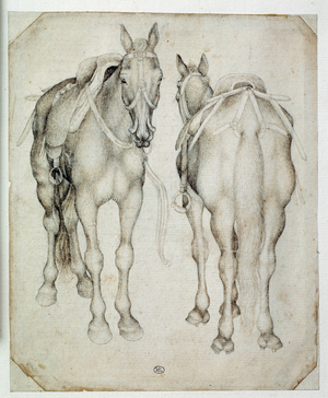 Two harnesses, seen three quarters, one from the front and the other from the back, 15th century (brown ink, brown wash)