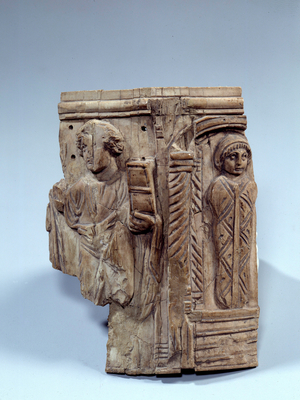 Coptic art: fragment of ivory tablet representing the resurrection of Lazarus, 6th century AD (ivory)