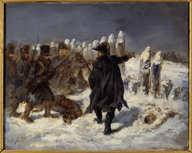 Russian retreat episode. Napoleonic War (1812), 19th century (oil on canvas)