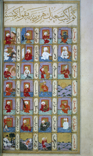 Turkish astrology: the seven planets and the different metiers. Manuscript from the Middle Ages (miniature)