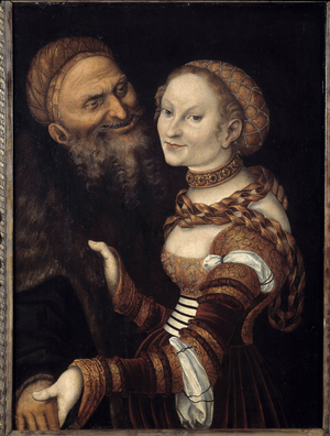 Courtesan and Old Man, 16th century (oil on canvas)