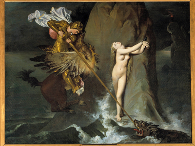 Angelique (Angelica) is liberated by Roger, Illustration of the X Chant of "Furious Roland" (oil on canvas)