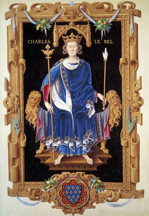 Full length portrait of King Charles IV the Bel (1293-1328) miniature, from "Recueil des kings de France" 16th century (miniature)