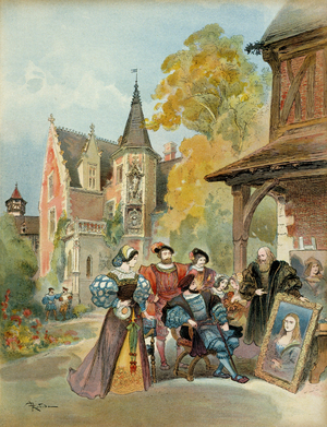 King Francois I (1494-1547) buying the Mona Lisa from Leonard de Vinci (1452-1519), 1909 (illustration)