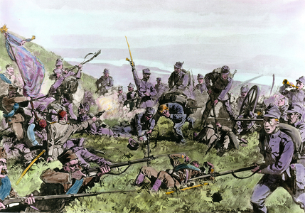 First World War: Battle of the Drina on August 14, 1914 (engraving)