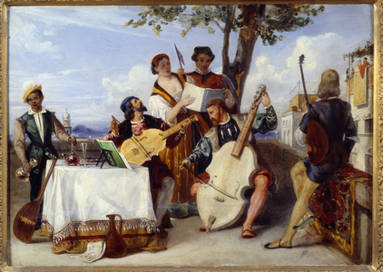 The Venitian Concert Musicians and singers on a terrace are served by a black servant, 19th century (oil on canvas)