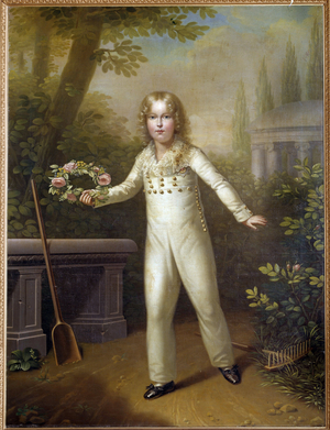 Portrait of the Child Aiglon King of Rome Napoleon II, Duke of Reichstadt, son of Emperor Napoleon I around the age of eight, 19th century (oil on canvas)