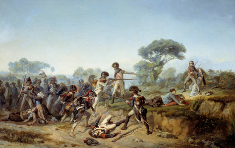 War of vendee the knight Charles de bois-hardy (wood hardy, boishardy) wanting to save his mistress (1795), 19th century (oil on canvas)