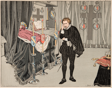 Illustration from the book "Le bon roy Henri": On June 9, 1572 Jeanne d'Albret (litho)