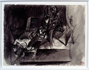 Woman sitting on a bed, 1910 (drawing)
