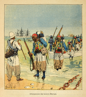 The War in Madagascar - Debarquement des Turcos a Majunga, 1885-1895 (engraving)