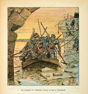 Cathelineau led Franco-German Vendee shooters across Loire to Chateauneuf in Dec 1870 (engraving)