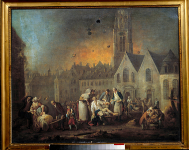 Revolutionary wars: Siege of Lille, 1792 by the Austrian army: bombing of the Saint-Sauveur district, 1792 (oil on canvas)