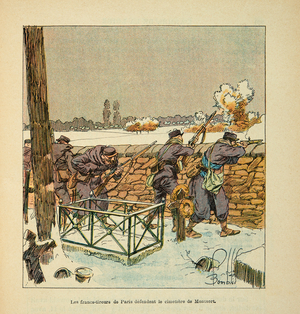 The Armee of the Loire, The French shooters of Paris defend the cemetery of Montsort in January 1871 (engraving)
