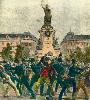 Arrest of depute Pierre Baudin (1863-1917) during a demonstration on May 1st at the Place de La Republique in Paris, 19th century (engraving)