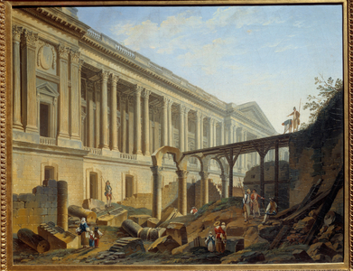 Degagement of the Louvre Colonnade Works carried out by Jacques Germain Soufflot, 1764 (oil on canvas)