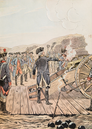 The first gun shot at the Yorktown headquarters in September 1781 (litho)