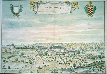 View of the abbey of Fontevrault (Fontevraud) in Maine and Loire w/c from the French school, 1699 (w/c)