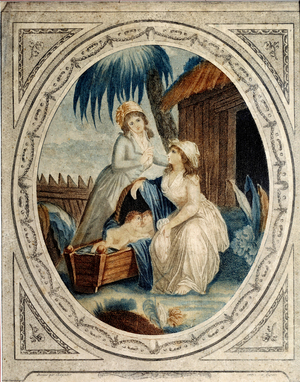 Mother and her daughter. Illustration for the novel "Paul and Virginie", 1790 (engraving)