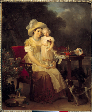 woman sitting holding a girl on her knees, 1799 (oil on canvas)