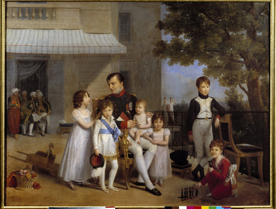 Emperor Napoleon I surrounds by the children of his family on the terrace of the castle of Saint Cloud in 1810 (oil on canvas)