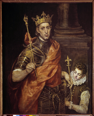 Portrait of Saint Louis (louis IX) with one page (1214-1270) (oil on canvas)