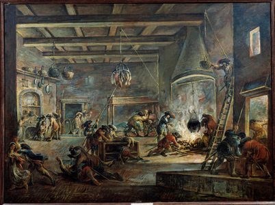 Looting a farm, 18th century (oil on canvas)