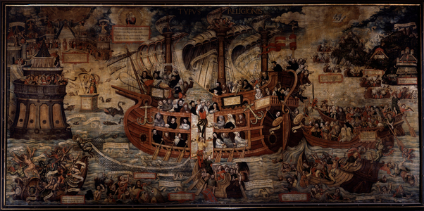 An allegory of religious orders, the Nave of Faith is of religious orders led by Jesuits, late 16th century (oil on canvas)
