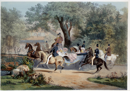 Scene de promenade au Pre Catelan à Paris, 19th century (lithograph)