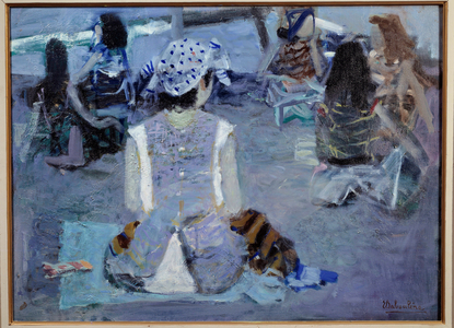 On the beach, 20th century (oil on canvas)