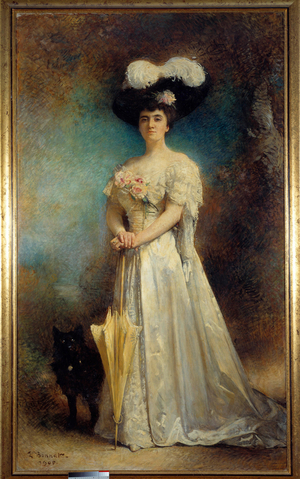 Portrait en pied de madame Maurice Pascal et son chien Tiny, 1905 (oil on canvas)