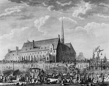 French Revolution: King Louis XVI arriving with his family in Paris on October 6, 1789 (engraving)