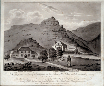 View of the island of Sainte Helene (Ile Sainte-Helene) Malmaison, 19th century (etching)