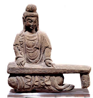 Chinese art: sculpture of a player of cithara. Epoque Wei du Nord (386-534 AD), 5th century (sculpture)