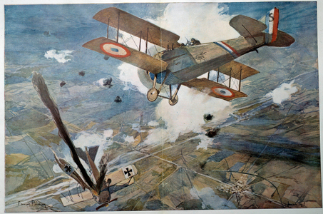 First World War "Air Fight" The enemy plane falling in flames. Watercolour, 1918 (watercolour)