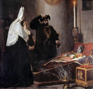 Francois Borgia (1510-1572) in front of the coffin of Isabella of Portugal (1503-1539), 1876 (oil on canvas)