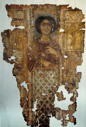 Egyptian antiquite: linen shroud painted and doree of a woman from Antino. 4th century AD (linen)