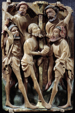 Relief on albaster depicting the Flagellation of Jesus Christ. From England, 15th century