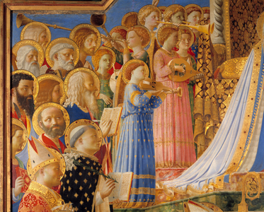 The Coronation of the Virgin, detail of Saints and Angels musicians, 15th century (oil on canvas)