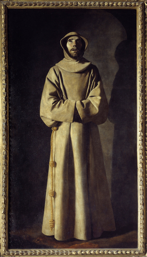 Portrait of St. Francis of Assisi: The saint is depicted in ecstasy, wearing a tunic with a rope and knot as a belt, 17th century (oil on canvas)