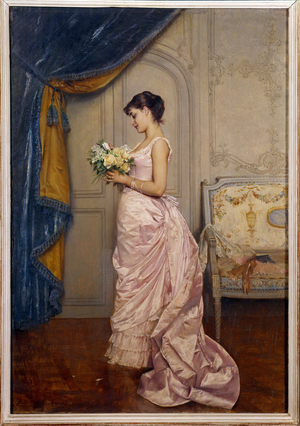 Sweet Ticket A Young Woman Reads A Love Letter From An Admirer With A Bouquet Of Flowers, 1883 (oil on canvas)