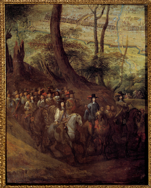 Louis II of Bourbon, Prince of Conde or Duke of Enghien, besieging a town of the 17th century (oil on canvas)