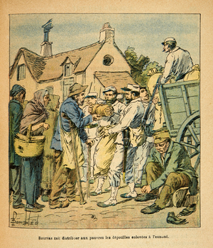Eugene Sergeant's Grenest Armee distributed enemy remains to the poor, per Colonel Bourras's orders (engraving)