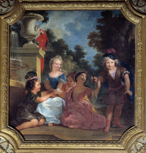 Children's group playing bilboquet, 18th century (oil on canvas)
