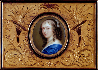Portrait of the French writer Anne "Ninon" of the Enclos on a 17th century tabatiere, 17th century (oil on canvas)