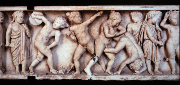 Gallo Roman art: frieze from a sarcophagus depicting children playing (marble)