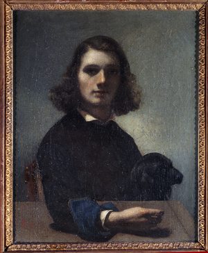 Self Portrait with Black Dog, 19th century (oil on canvas)