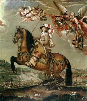 Equestrian portrait of Alberte Barbe d'Ernecourt, Lady of Saint Balmont, 17th century (oil on canvas)